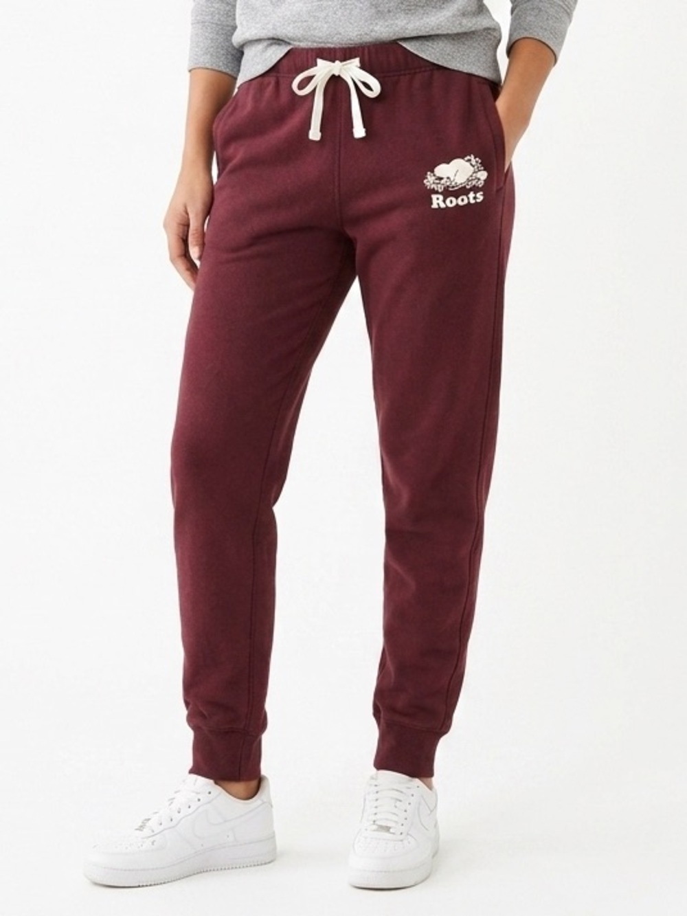 Roots Original Sweatpants Burgundy Fleece Jogger Drawstring Size Small
